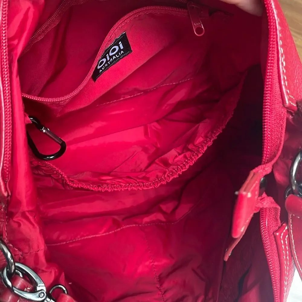 OiOi Diaper Bag Pompeian Red Leather Two Pocket Hobo Quality Made Retails $230